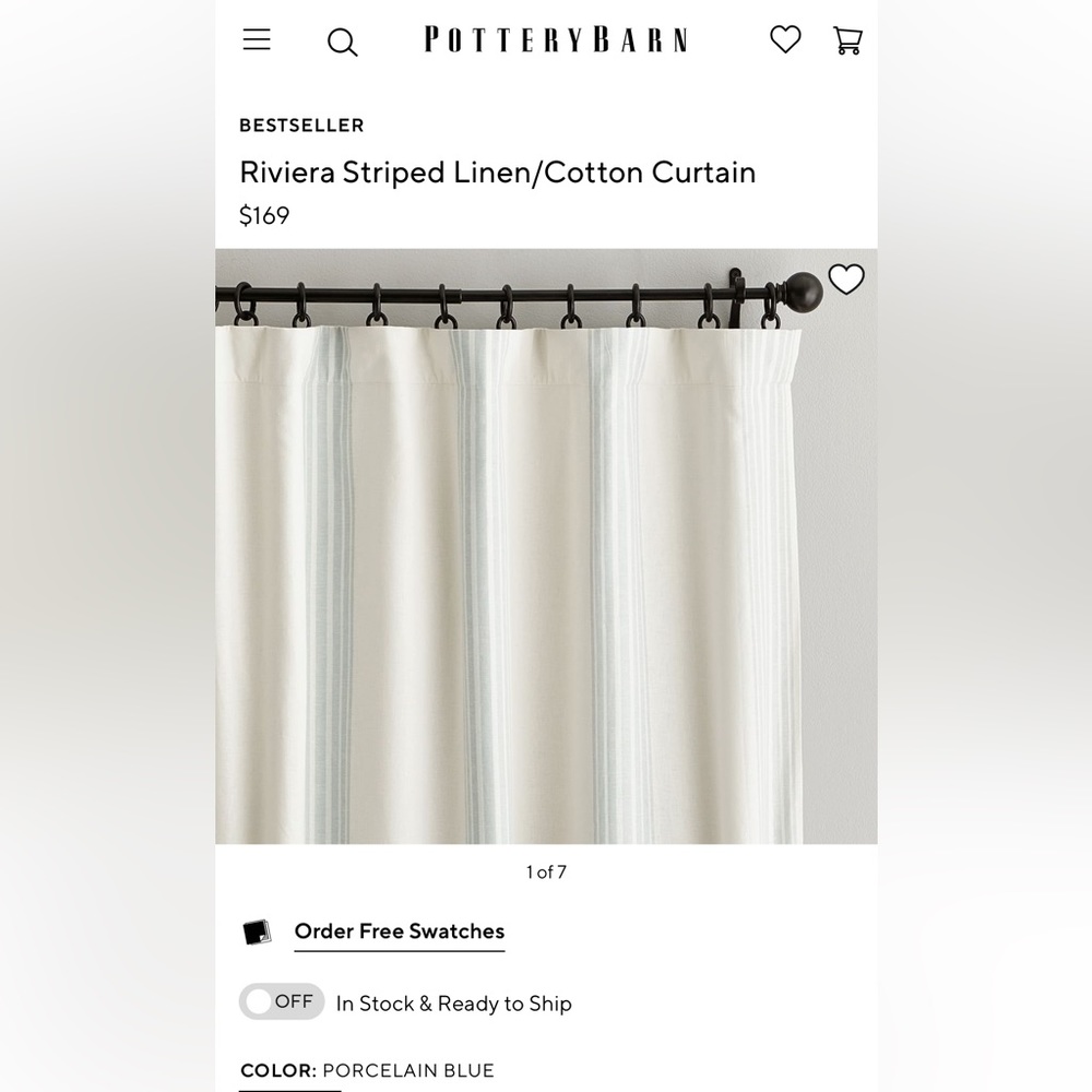 Riviera Striped Linen/Cotton blackout Curtain 84”